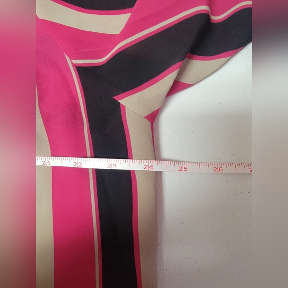 #60 Lady Shapely 38 Pink Black Cream Vertical-Striped Blouse - Picture 4 of 8